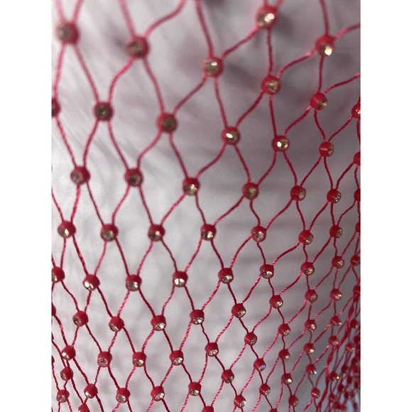 Red Top Sleeveless Rhinestone Wide Mesh Shell Tank Embellished Netting Holiday - Picture 5 of 6